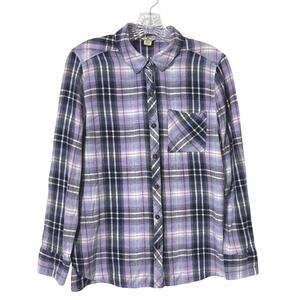 Woolrich Women’s Size Large Purple Plaid Flannel Long-Sleeve Button-Down Shirt